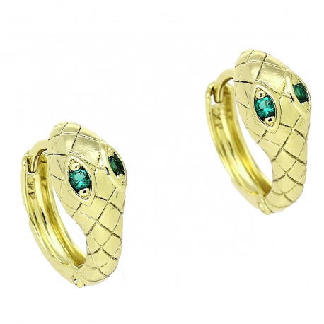 14k KOLCZYKI POZŁACANE 15/6 MM ŻMIJA SZMARAGDOWE OCZY XUPING 85585