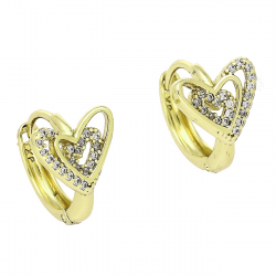 14k KOLCZYKI POZŁACANE 13/10 MM KÓŁKA BRYLANTOWE SERCA XUPING 85599