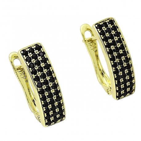 14k KOLCZYKI POZŁACANE 17/6 MM TRADYCYJNE Z CZARNYMI BRYLANCIKAMI XUPING 85630