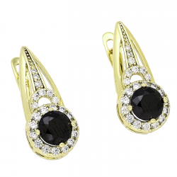 14k KOLCZYKI POZŁACANE 21/9 MM MARKIZA Z CZARNYM BRYLANTEM XUPING 85653