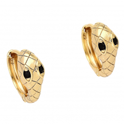 KOLCZYKI POZŁACANE 15/6 MM ŻMIJA CZARNE OCZY XUPING 85784