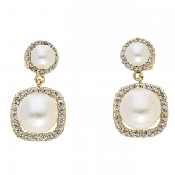 KOLCZYKI POZŁACANE 25/13 MM PERŁY W BRYLANTACH XUPING 85804