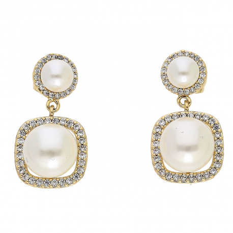 KOLCZYKI POZŁACANE 25/13 MM PERŁY W BRYLANTACH XUPING 85804