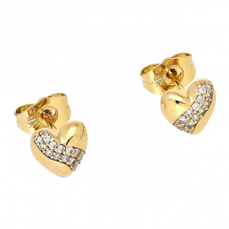 KOLCZYKI POZŁACANE 8 MM SERDUSZKO Z BRYLANTAMI XUPING 85814