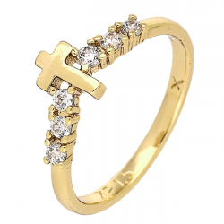 PIERŚCIONEK POZŁACANY 7 MM KRZYŻYK Z BRYLANTAMI XUPING 85834