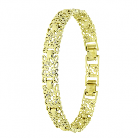 14K BRANSOLETKA POZŁACANA 19-17 CM 9 MM KWIECISTY AŻUR XUPING 85970