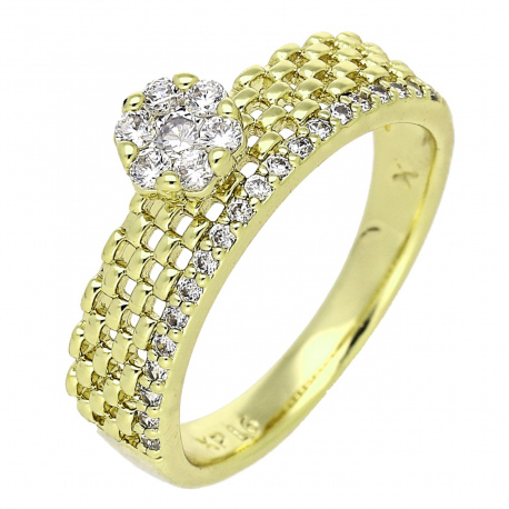 14K PIERŚCIONEK POZŁACANY 6 MM AŻUR Z BRYLANTAMI XUPING 86052