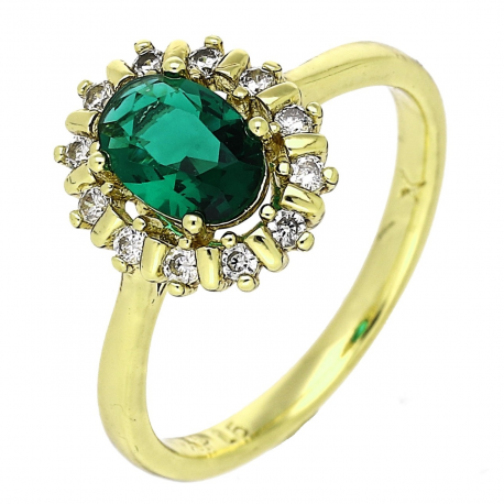 14K PIERŚCIONEK POZŁACANY 12 MM LADY D SZMARAGD XUPING 86062