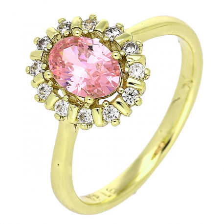14K PIERŚCIONEK POZŁACANY 12 MM LADY D RÓŻOWY BRYLANT XUPING 86064
