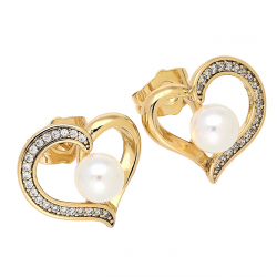 KOLCZYKI POZŁACANE 14/16 MM BRYLANTOWA SERCE Z PEREŁKĄ XUPING 86246