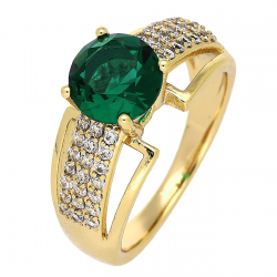 PIERŚCIONEK POZŁACANY 9 MM SZMARAGD Z BRYLANTAMI XUPING 86258