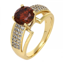 PIERŚCIONEK POZŁACANY 9 MM GRANAT Z BRYLANTAMI XUPING 86259