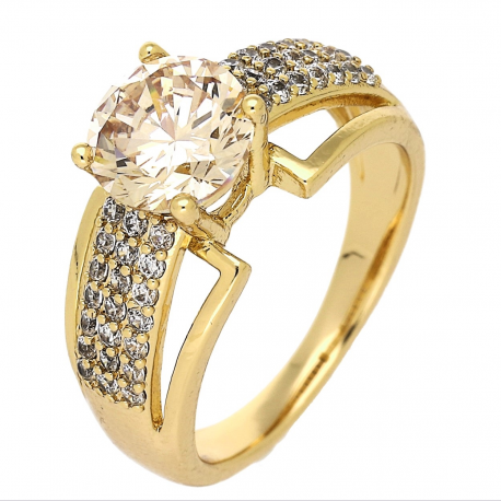 PIERŚCIONEK POZŁACANY 9 MM TOPAZ Z BRYLANTAMI XUPING 86261