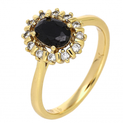 PIERŚCIONEK POZŁACANY 12 MM MARKIZA CZARNY BRYLANT XUPING 86262