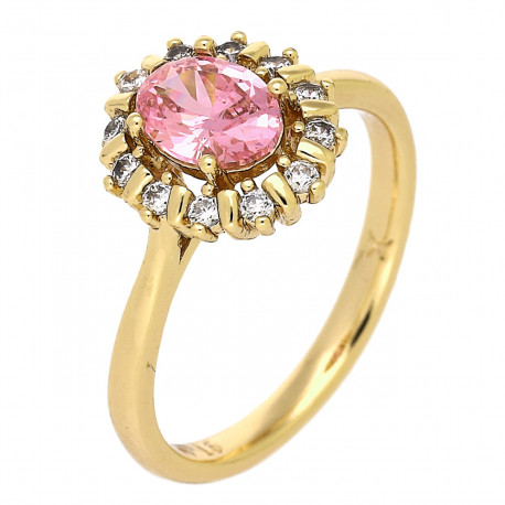 PIERŚCIONEK POZŁACANY 12 MM MARKIZA RÓŻOWY BRYLANT XUPING 86266