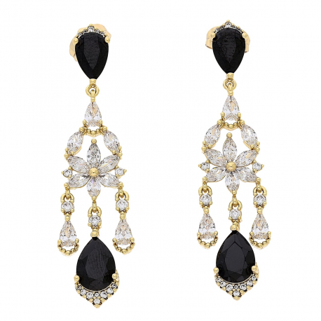 KOLCZYKI POZŁACANE 54 MM ELEGANCJA Z CZARNYMI BRYLANTAMI XUPING 86462