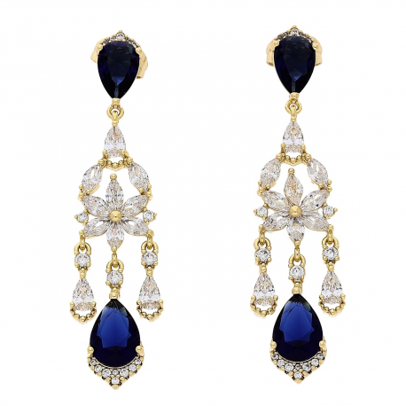 KOLCZYKI POZŁACANE 54 MM ELEGANCJA Z SZAFIRAMI XUPING 86463