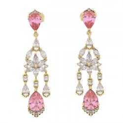 KOLCZYKI POZŁACANE 54 MM ELEGANCJA Z RÓŻOWYMI BRYLANTAMI XUPING 86466