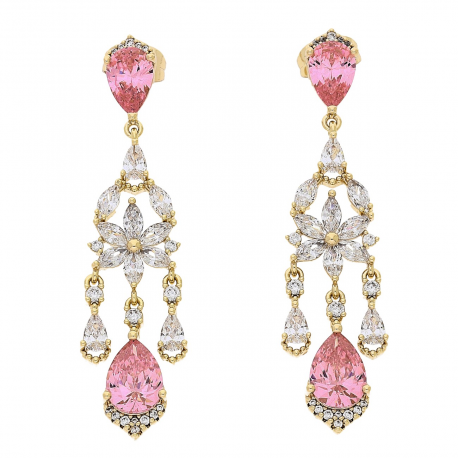 KOLCZYKI POZŁACANE 54 MM ELEGANCJA Z RÓŻOWYMI BRYLANTAMI XUPING 86466