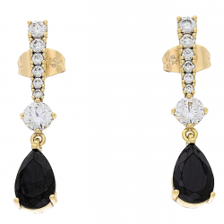 KOLCZYKI POZŁACANE 34/7 MM CZARNY BRYLANT ŁEZKA XUPING 86468