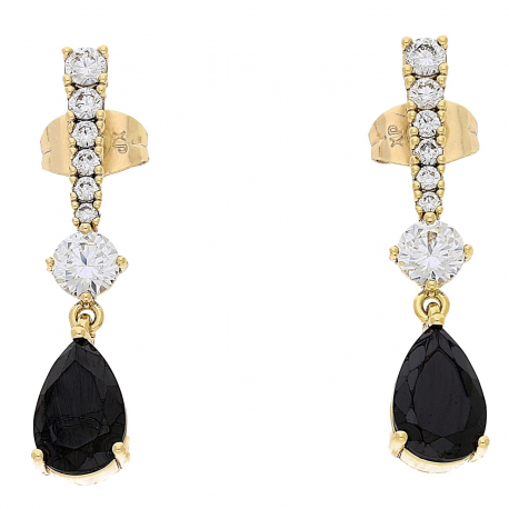 KOLCZYKI POZŁACANE 34/7 MM CZARNY BRYLANT ŁEZKA XUPING 86468