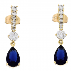 KOLCZYKI POZŁACANE 34/7 MM SZAFIR ŁEZKA XUPING 86470