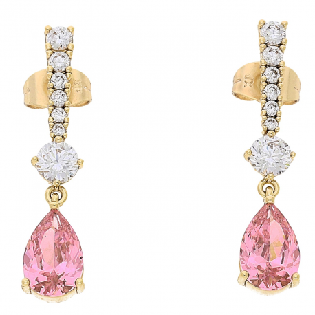 KOLCZYKI POZŁACANE 34/7 MM RÓŻOWY BRYLANT ŁEZKA XUPING 86473