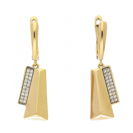 KOLCZYKI POZŁACANE 35/11 MM ZŁOTE ELEGANTKI Z BRYLANTAMI XUPING 86482