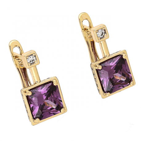 KOLCZYKI POZŁACANE 15/8 MM AMETYSTY XUPING 86517