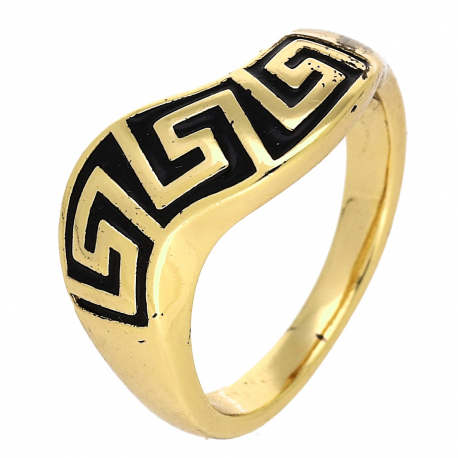 PIERŚCIONEK POZŁACANY 11 MM GRECKI CZARNA EMALIA XUPING 86661