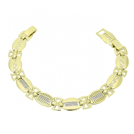 14K BRANSOLETKA POZŁACANA 19-17 CM 10 MM GRECKA Z BRYLANCIKAMI XUPING 86730