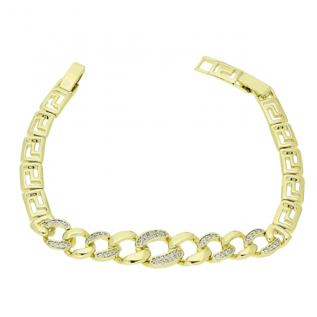 14K BRANSOLETKA POZŁACANA 19,5-17,5 CM 11 MM GRECKA Z BRYLANCIKAMI XUPING 86731