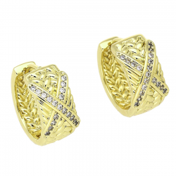 14K KOLCZYKI POZŁACANE 15/8 MM KÓŁKA Z BRYLANTAMI XUPING 86754