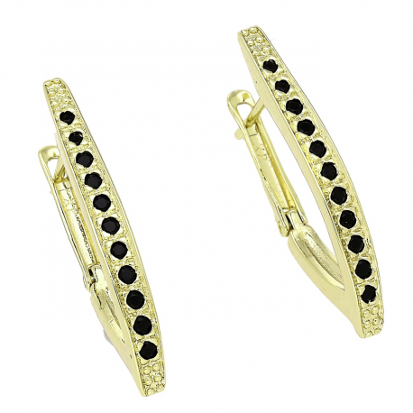 14K KOLCZYKI POZŁACANE 26/3 MM TRADYCYJNE Z CZARNYMI BRYLANTAMI XUPING 86799
