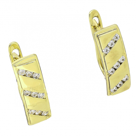 14K KOLCZYKI POZŁACANE 16/6 MM TRADYCYJNE Z BRYLANCIKAMI XUPING 86802