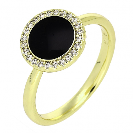 14K PIERŚCIONEK POZŁACANY 10 MM MARKIZA Z CZARNĄ EMALIĄ XUPING 86838