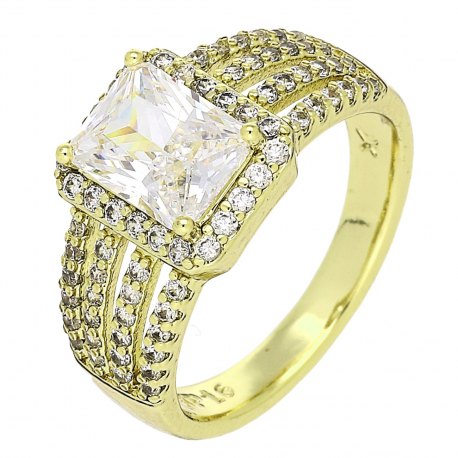 14K PIERŚCIONEK POZŁACANY 10 MM BARDZO BRYLANTOWY XUPING 86839