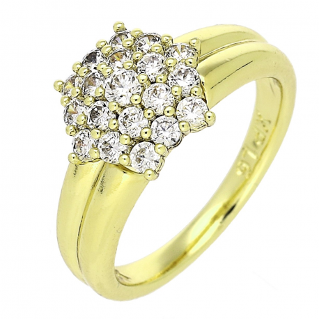 14K PIERŚCIONEK POZŁACANY 10 MM BRYLANTOWY SZEŚCIOKĄT XUPING 86840