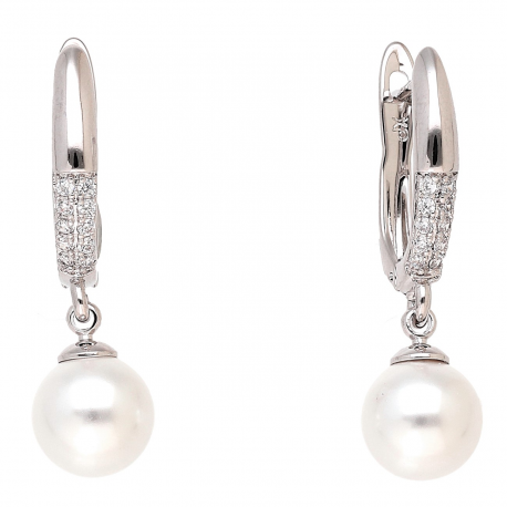 KOLCZYKI PLATYNOWANE 28/8 MM PEREŁ ELEGANCJA XUPING 87030