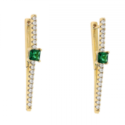 KOLCZYKI POZŁACANE 36/5 MM TRADYCYJNE BRYLANTY ZE SZMARAGDEM XUPING 87087