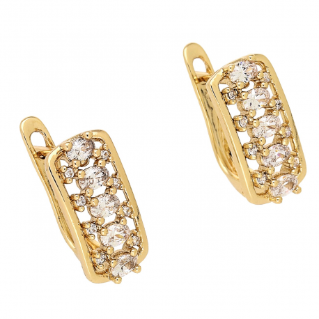 KOLCZYKI POZŁACANE 14/7 MM TRADYCYJNE AŻUR Z BRYLANTAMI XUPING 87102