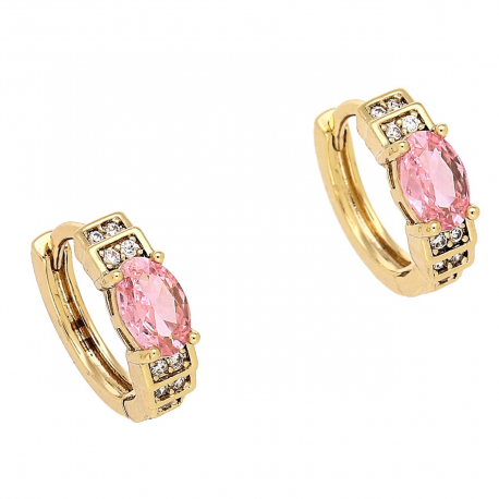 KOLCZYKI POZŁACANE 12/4 MM KÓŁECZKA Z RÓŻOWYM BRYLANTEM XUPING 87150