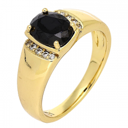 PIERŚCIONEK POZŁACANY 8 MM Z CZARNYM BRYLANTEM XUPING 87169