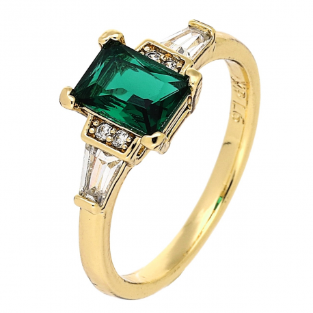 PIERŚCIONEK POZŁACANY 8 MM ELEGANCKI ZE SZMARAGDEM XUPING 87173