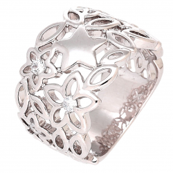 PIERŚCIONEK PLATYNOWANY 14 MM KWIECISTY AŻUR Z BRYLANTAMI XUPING 87186