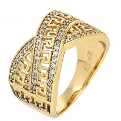 PIERŚCIONEK POZŁACANY 12 MM GRECKI AŻUR Z BRYLANTAMI XUPING 87192