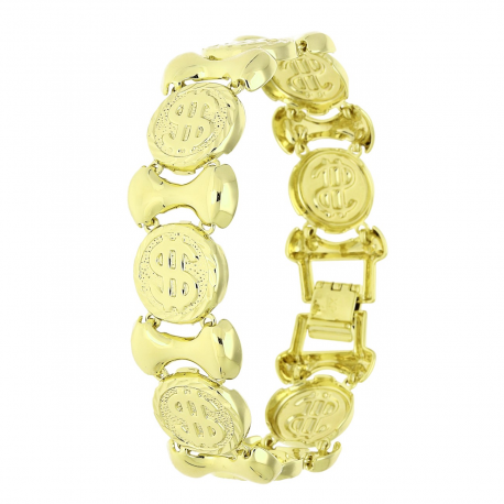 14K BRANSOLETKA POZŁACANA 19,5 CM 18 MM ZŁOTE DOLARY XUPING 87237