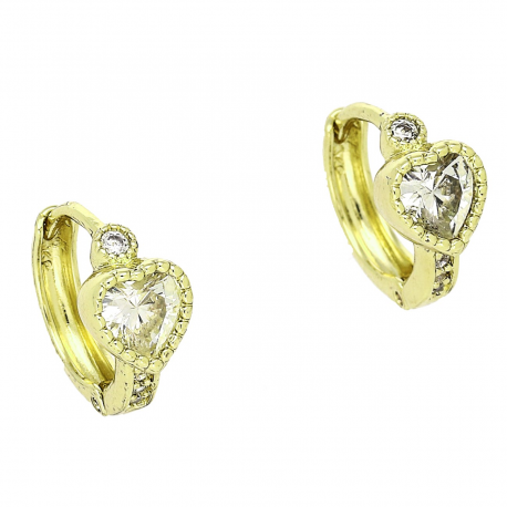 14K KOLCZYKI POZŁACANE 13/6 MM KÓŁKA BRYLANT SERCE XUPING 87262
