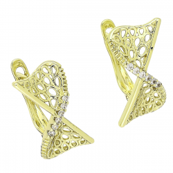 14K KOLCZYKI POZŁACANE 18/14 MM AŻUROWE Z BRYLANTAMI XUPING 87276