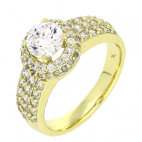 14K PIERŚCIONEK POZŁACANY 10 MM BRYLANTOWA MARKIZA XUPING 87305
